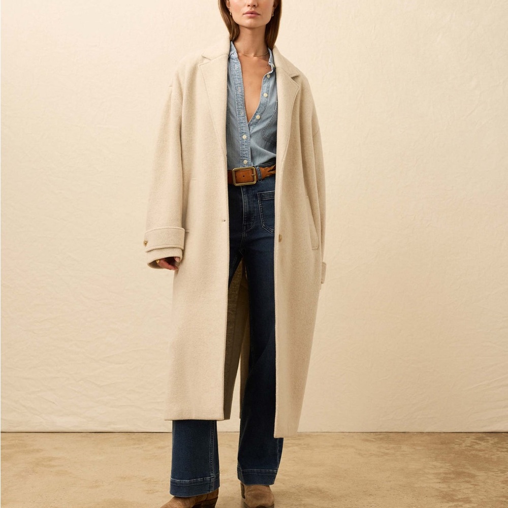 Faherty Cream Long Coat - Atlantic Knit Coat - Oat Melange